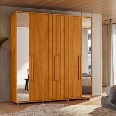 Imagem de Guarda Roupa Casal Ripado em MDF com Espelhos 6 Portas e Pés Portinari Madetec