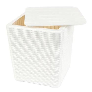 Imagem de Mesa Auxiliar Rattan Capri Lateral Vira Baú Compacta 42 cm para Jardim