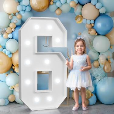 Imagem de Bugame Números De Letreiro 4 Pés, Iluminados 6 Com Luz Fria, Grande Para Decoração Festa 16 A 60 Anos, Kit Aniversário Faça Você Mesmo