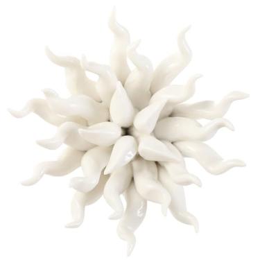 Imagem de ALYCASO Decoração de parede flor de cerâmica estrela do mar flor artificial 3D arte de parede para sala de estar, casa, corredor, quarto, cozinha, casa de fazenda, banheiro, sala de jantar (I-branco