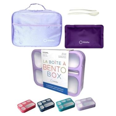 Imagem de Caixa Bento com bolsa e conjunto de gelo para crianças. Lancheiras, recipientes de lanche para meninos, meninas e adultos. 6 compartimentos, caixas de contêiner à prova de vazamento, sacos isolados