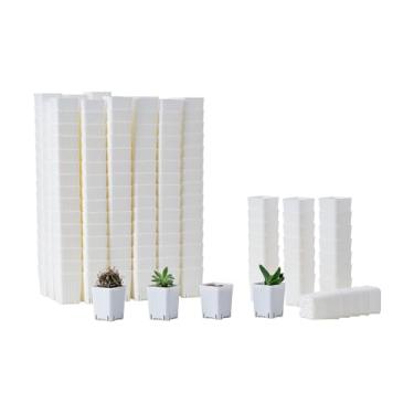 Imagem de BangQiao Pacote com 300, pequeno vaso de mudas e berçário quadrado de plástico branco, mini transplante de sementes com orifício de drenagem para germinação, ervas, suculentas