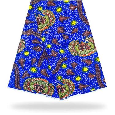 Imagem de Shenbolen Tecido africano 6 jardas Kente Cloth by The Yard Ankara Print Wax Fabrics 100% poliéster (H)