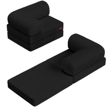 Imagem de COMAX Sofá-cama dobrável, cama dobrável para cadeira, sofá dobrável, cama conversível para adultos, cadeira futon, sofá de chão pequeno para espaços, quarto, sala de estar, quarto de hóspedes, preto