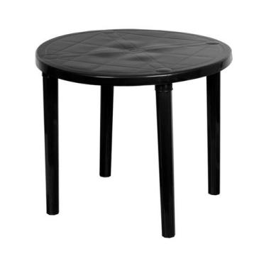 Imagem de Mesa Redonda Plástica Piscina Praia Desmontável Preta Plasnew