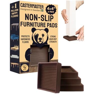 Imagem de CasterMaster Almofadas de móveis antiderrapantes para pisos de madeira - 10 cm x 10 cm marrom pacote com 4 - copos de rodízio de borracha antiderrapante - protetores de perna de mesa e pés de borracha