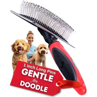 Imagem de Bixy Pixy Escova para cães – Grande – Alfinetes com ponta de bola protetora massageia a pele do animal de estimação – Escova profissional para cães Goldendoodle (grande)