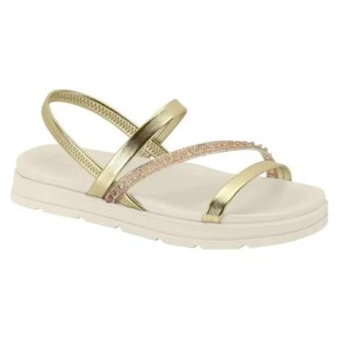Imagem de Sandália Plataforma Dourado Cristal Salto Flatform Conforto Moleca Pap
