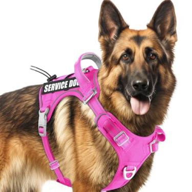 Imagem de BARKBAY Colete tático para cães de serviço, tamanho médio e grande + etiquetas personalizadas, ajustável, refletivo, K9, treinamento de trabalho, sistema molle militar (rosa, GG)