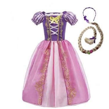 Imagem de Vestido Fantasia Infantil Rapunzel Enrolados + Trança - C.F.FANTASIAS,