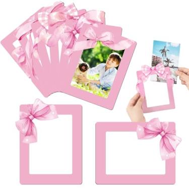 Imagem de Kingdder 12 molduras magnéticas com laço rosa para geladeira, 10 x 15 cm, porta-retratos decorativos reutilizáveis para geladeira, casa, escola, escritório, cozinha