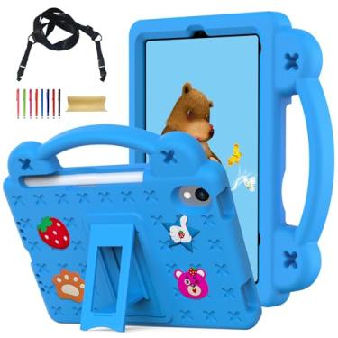 Imagem de Capa para iPad Mini 7 A17, iPad Mini 6, alça de ombro à prova de choque fofas figuras DIY design alça suporte capa protetora resistente para Apple iPad Mini 7ª 6ª geração 8,3 polegadas, azul celeste