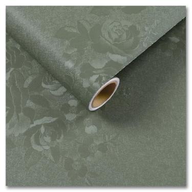 Imagem de CRE8TIVE Papel de parede verde sálvia colado e descascado texturizado em relevo vintage verde papel de parede de contato com flores adesivo removível sálvia para cômoda de quarto de meninas cobertura
