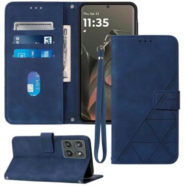 Imagem de Moment Dextrad Capa carteira para Motorola Edge 2025, compartimentos para cartão, alça de pulso, proteção interna de telefone TPU, capa flip de couro PU para Moto Edge 2025 (azul)