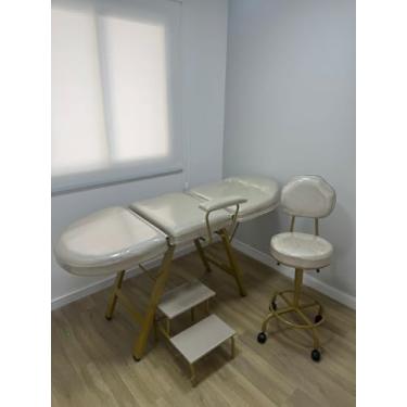 Imagem de Kit Maca Estetica Luxo Plastificada Com Pernas Douradas 3 Peças - Maca-Mocho-Escadinha