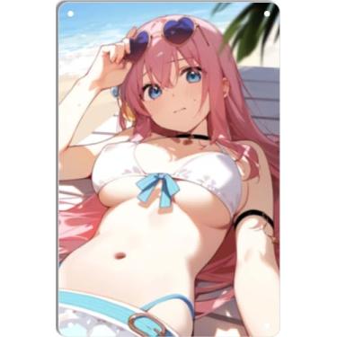 Imagem de DKLOWK Bikini Sexy Anime Girl Hot Metal Poster Placa de Decoração de Parede para Casa Bar Clube Quarto Banheiro Homem Caverna Otaku 20 x 30 cm