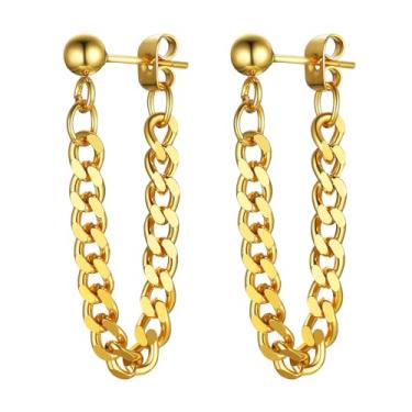 Imagem de ChainsHouse Brincos de pino para homens e mulheres, aço inoxidável 316L/ouro 18k/metal preto, punk hipoalergênico, brincos de argola cirúrgicos de pressão masculinos joias piercing brincos de argola, Aço inoxidável, Não aplicável