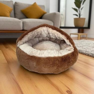 Imagem de CAMA PET TOCA NUVEM COBERTA M FECHADA CAMINHA COM COBERTURA PELUCIADA IGLU CASINHA FORMATO DONUTS ROSQUINHA NINHO REDONDA PET CASA CACHORROS E GATOS FUNDO ANTIDERRAPANTE 50CM (CHOCOLATE)