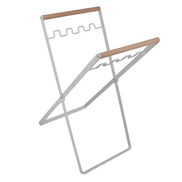 Imagem de Acouto Porta de Saco de Lixo de Ferro - Suporte Externo Portátil Dobrável para Acampamento, Resíduos de Jardim e Reciclagem Com Alças de Madeira Confortáveis (Branco)