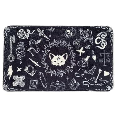 Imagem de Capacho gótico, tapete de banho, tapete de banho divertido, antiderrapante, lavável, decoração de banheiro, acessórios góticos, tapetes de chão para ambientes internos e externos (gato rosa)