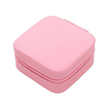 Imagem de Porta Joias Portatil Viagem Estojo Maleta Caixinha Com Ziper Rosa