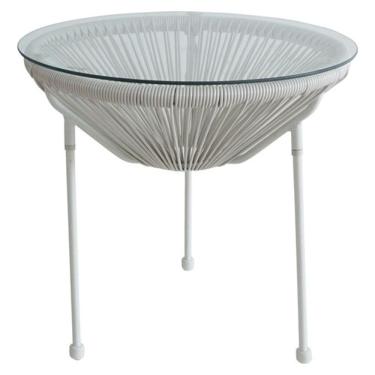 Imagem de Mesa Redonda 50cm Vidro E Rattan Jardim E Varanda Flex Light