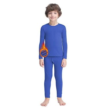 Imagem de MANCYFIT Roupa íntima térmica para meninos, forro de lã, conjunto de calças longas, infantil, camada básica, ultramacia, Azul, X-Large