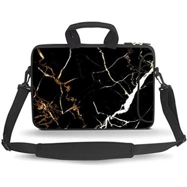 Imagem de HEABPY Bolsa carteiro bolsa de transporte com alça bolso acessório serve para laptops/notebook/ebooks/tablet/ipad (mármore preto, 14-15,6 polegadas)