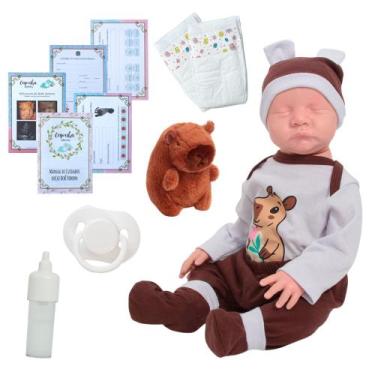 Imagem de Bebê Reborn Boneca 100% Silicone Roupa Capivara Com Itens - Cegonha Re
