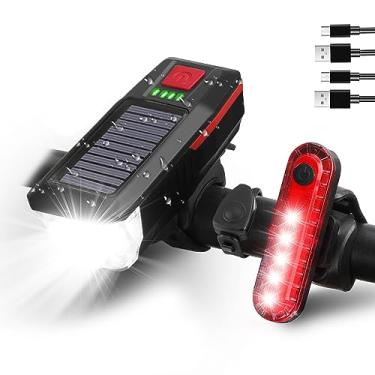 Imagem de SODPE Luzes de bicicleta dianteiras e traseiras, luzes de bicicleta super brilhantes para passeios noturnos, luzes de bicicleta à prova d'água, solares e recarregáveis por USB, faróis e lanternas