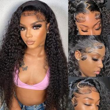 Imagem de JFOOHD Perucas de cabelo humano ondulado de água frontal 13x4 HD transparente lace frontal perucas de cabelo humano pré-arrancado 180% densidade onda de água peruca para mulheres negras cor natural