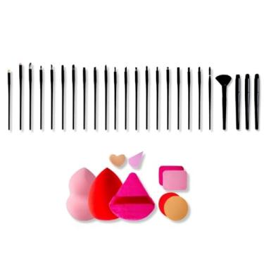 Imagem de Kit Estojo 24 Pincéis + 9 Esponjas Rosto Maquiagem Makeup