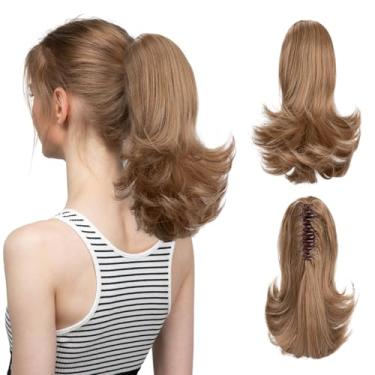Imagem de CJL HAIR Extensão de rabo de cavalo falso com clipe de garra curta, cauda de cavalo ondulada, cabelo loiro balayage, fibra sintética amigável ao calor, peça de cabelo para mulheres, meninas e crianças