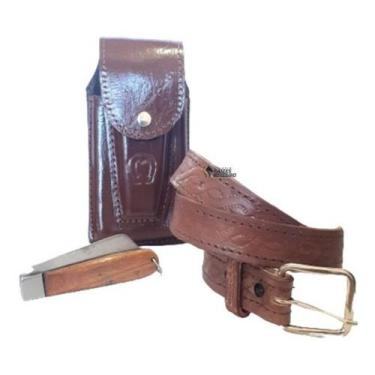 Imagem de Kit Country Cinto Marrom + Canivete + Bainha Porta Canivete Oferta - R