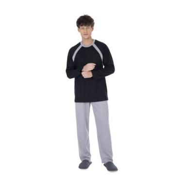 Imagem de Pijama Masculino Inverno Plus Size Manga Longa Calça Adulto Canelado Q