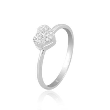 Imagem de Anel Coração Cravejado banhado Prata 925 Legítima Solitário - Papillon