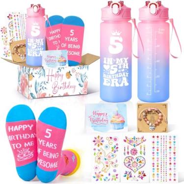 Imagem de Frerdui Presentes de aniversário para meninas de 5 anos – presentes para meninas de 5 anos, melhores ideias de presente para decorações de aniversário de 5 anos com garrafa de água, meias, pulseira