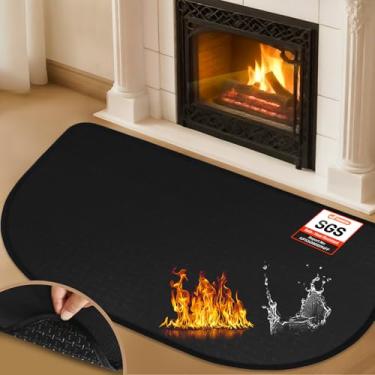 Imagem de Tapete de lareira, 60 cm x 100 cm x 0,06 cm, resistente ao fogo, fibra de vidro e antiderrapante para lareiras, resistente ao fogo, almofadas de lareira para fogão a lenha em ambientes internos, preto