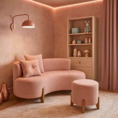 Imagem de Conjunto Sofá Curvo Orgânico + 01 Puff Luna Boucle Rosa - Montanaris D