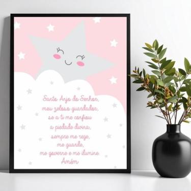 Imagem de Quadro Infantil Santo Anjo - Estrelinha Cinza 33X24Cm - Quadros On-Lin