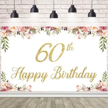 Imagem de AIBIIN Pano de fundo de aniversário de 60 anos, decoração de festa de feliz aniversário, faixa para mulheres, suprimentos de fotografia, decoração de feliz aniversário, 179 x 110 cm