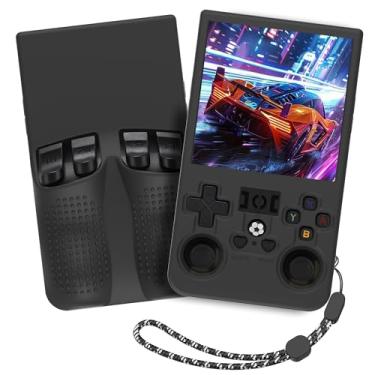 Imagem de Capa de silicone para R36MAX, antiderrapante, à prova de choque, capa protetora macia para console de jogos portátil R36MAX com cordão - preta