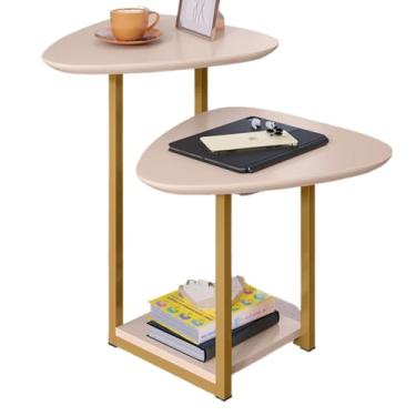 Imagem de Mesa Apoio Lateral Sala com 2 Tampos Pés de Ferro Industrial(SOFIA - OFF WHITE/DOURADO)