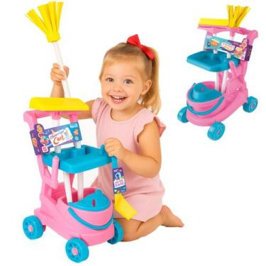 Imagem de Carrinho Limpeza Brinquedo Infantil Vassoura Rodo Balde Pa - Zuca Toys