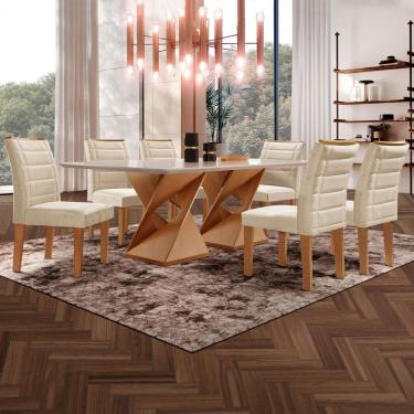 Imagem de Mesa de Jantar 6 Lugares Espanha com Vidro Cinamomo/Off White/Bege - Panorama Móveis