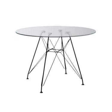 Imagem de Mesa De Jantar Redonda Eames Tampo Vidro 90Cm Com Ferro Preto Up Home 