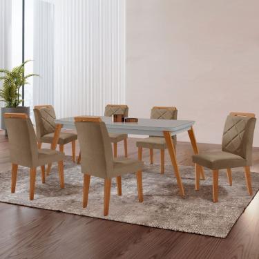 Imagem de Mesa de Jantar Copper 180cm Tampo MDF Vidro Canto Copo e 6 Cadeiras Melissa