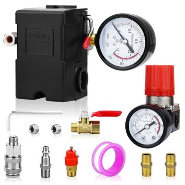 Imagem de FBANG Válvula De Controle Pressostato Para Compressor Ar 135-175 Psi, Horizontal 4 Vias Com Regulador E Manômetro, Peças Reposição 110V-240V