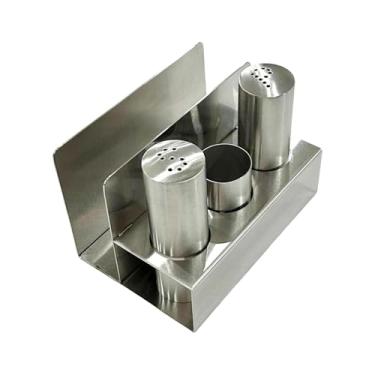 Imagem de Baoblaze Conjunto de saleiro e pimenteiro, acessórios para frascos de pimenta, utensílios de cozinha com porta-guardanapos, caixa de temperos para cozinha, aÇo InoxidÁvel