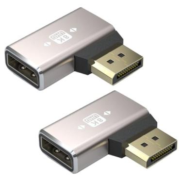 Imagem de Adaptador de acoplador DisplayPort 1.4 8K, ângulo reto de 90 graus, DP macho para DP fêmea, conector de extensão 8K @60Hz 4K@144Hz 1080p@240HZ, estéreo Full HD 3D 2 peças (esquerda)